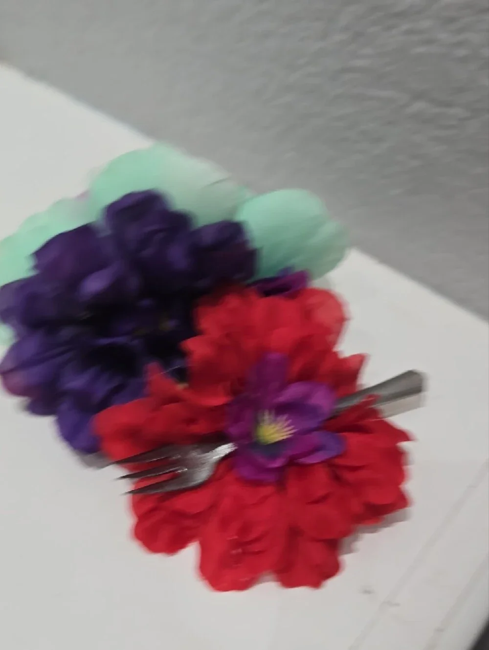Ariel Floral Hair Clip Set with Red, Purple & Mint Flowers